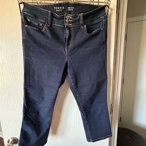 torrid Dark Blue High-Rise Cropped Jeggings with Triple Button